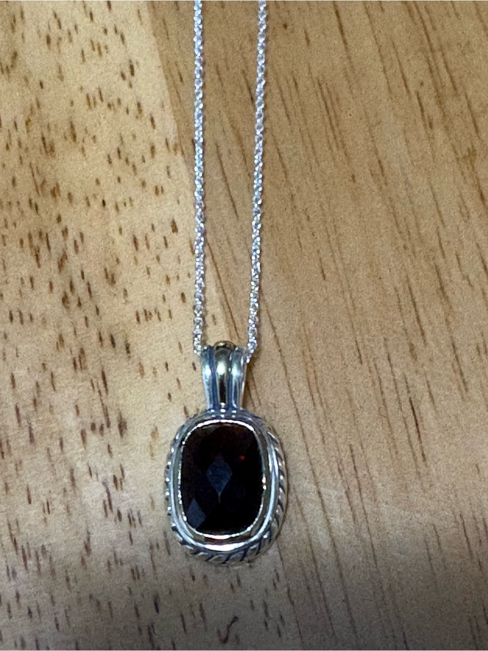 Sterling Silver Garnet Pendant Necklace in Deep Reddish Purple